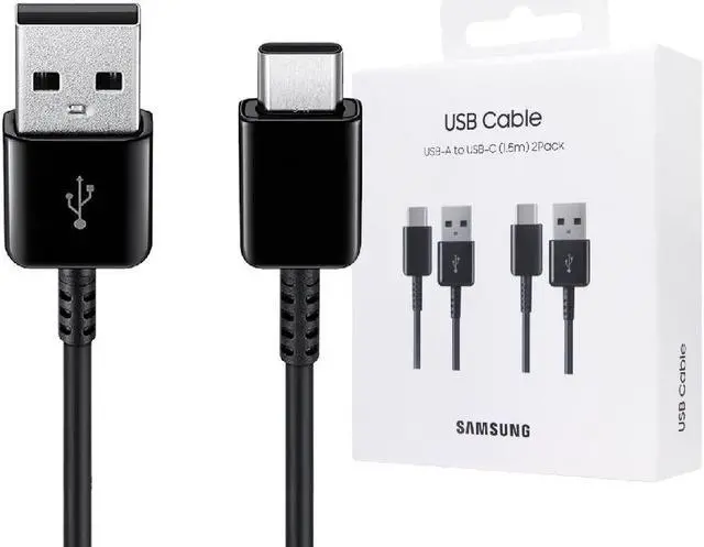 BDNNS2307280GR9YE1D Samsung Official EP-DG930 USB-A to USB-C Charging Cable 1.5M (2 Pack) - Black - Image 1