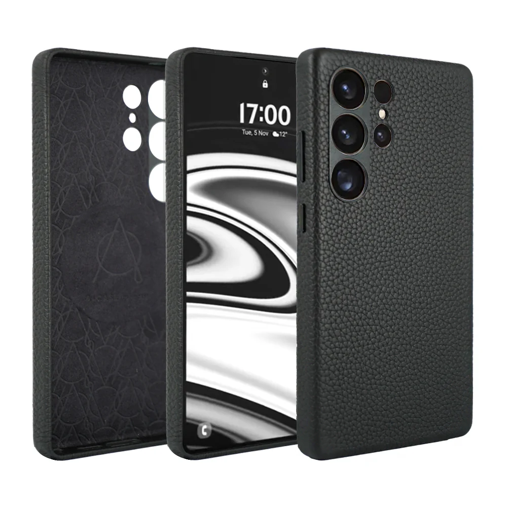 Black_1 Amur Premium Genuine Leather Case for S25 Ultra - Image 1