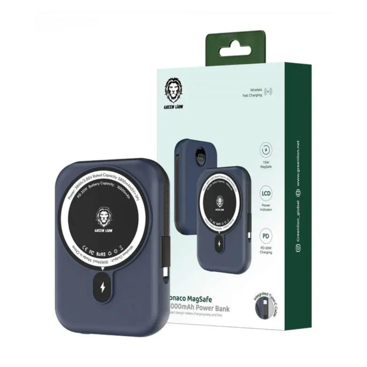Green Lion Monaco Magsafe 10000mah PD 20W Power Bank – Dark Blue (GNMPB10KTCDBL) - Image 2