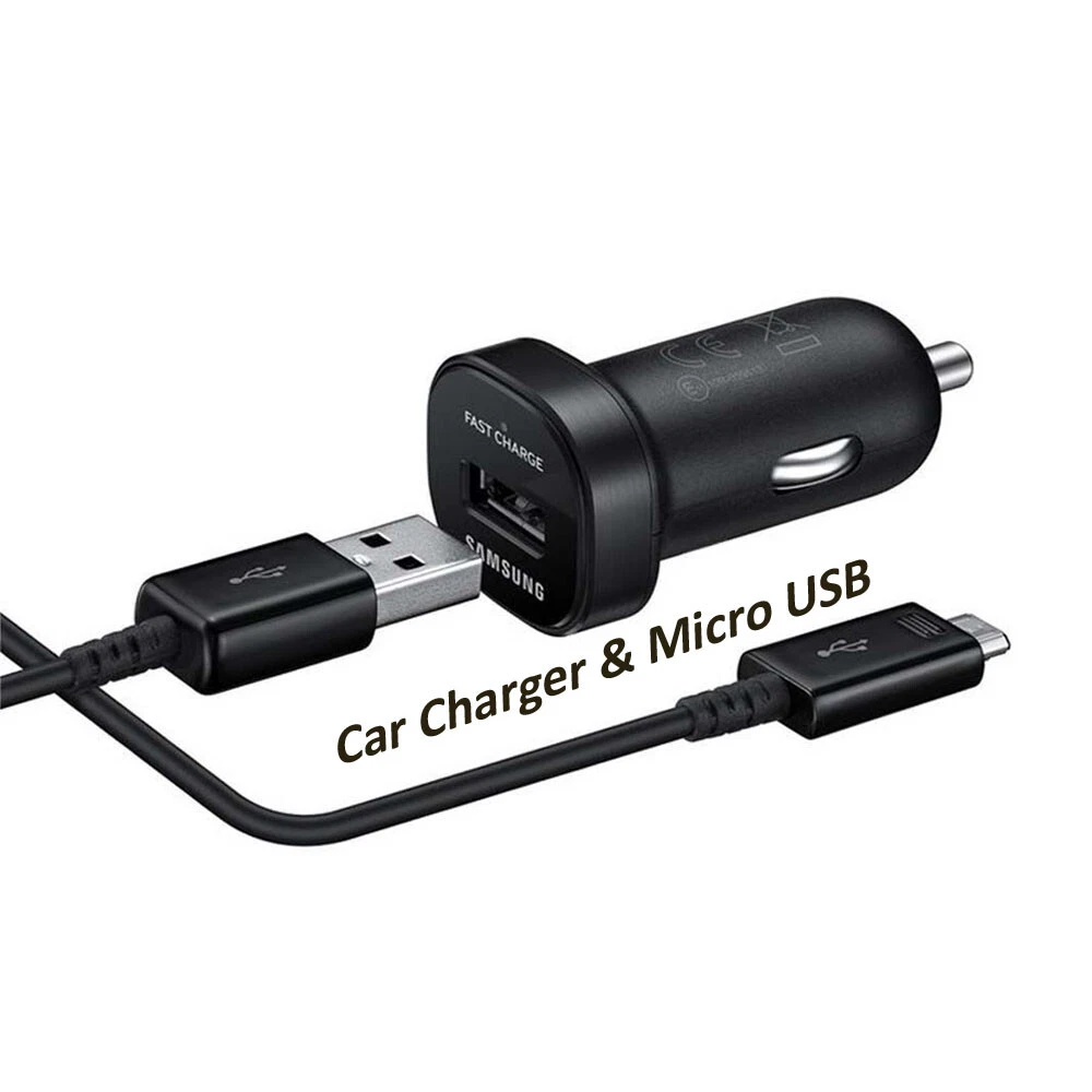 s-l1600 (2) Samsung Charger 15W Fast Car Plug USB C Or Micro USB Cable Black - Image 1