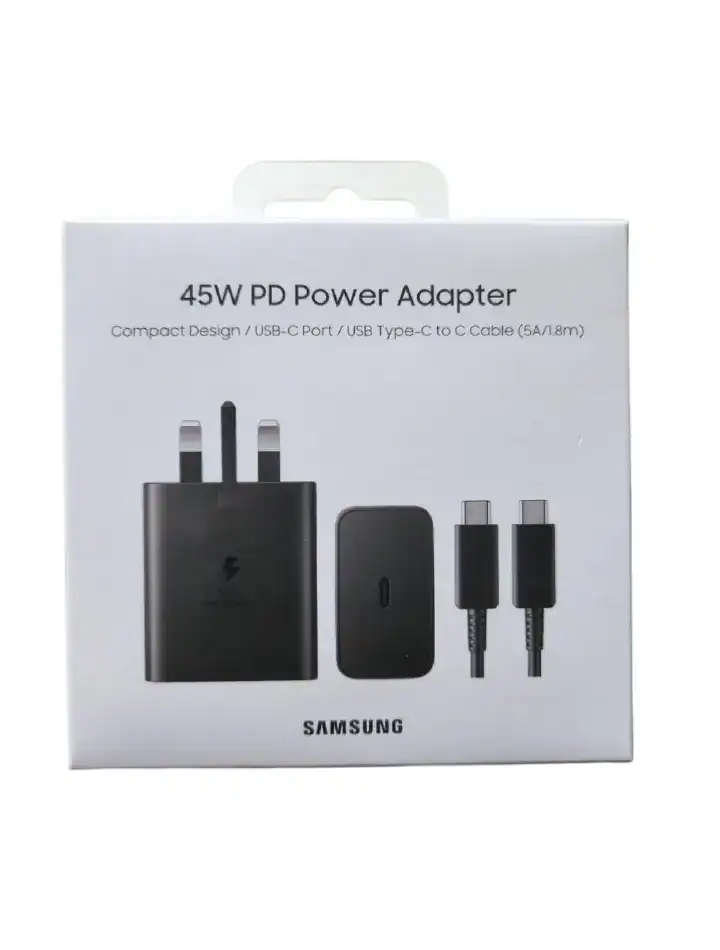 Samsung-45W-Pd-Charger-Adapter-With-USB-Type-C-To-Type-C-Cable-Super-Fast-Charging Samsung 45W PD USB-C Adapter with C-C Cable (5A 1.8m) - Image 1