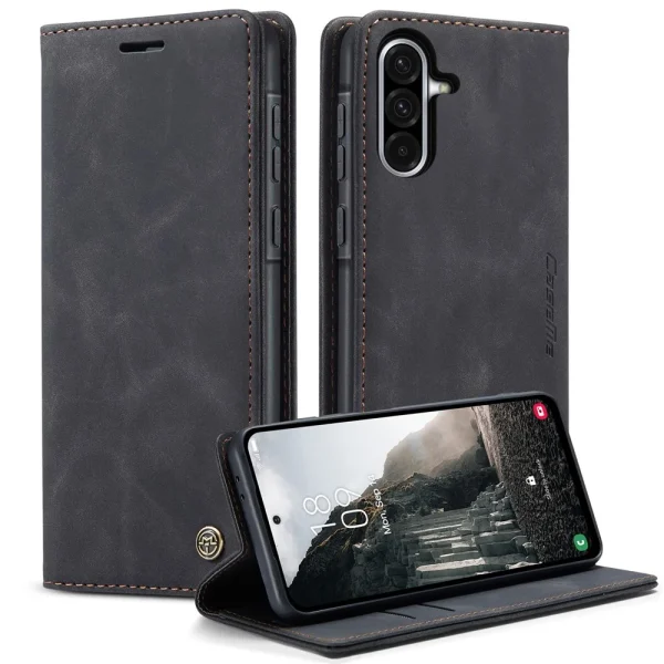 Samsung Galaxy A56 Luxury Leather Flip Wallet Magnetic Cover Case – Black